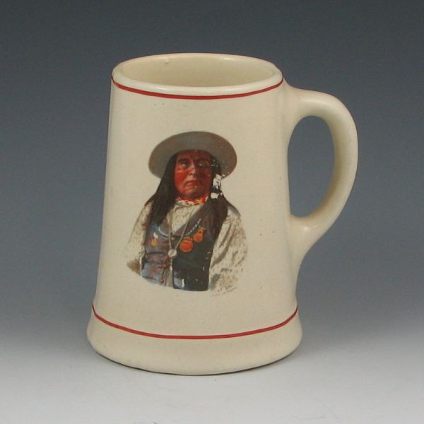 Appraisal: Roseville Creamware mug with Native American Indian applique of Chief