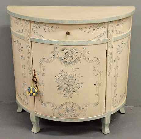 Appraisal: French style painted demilune cabinet h x w x d