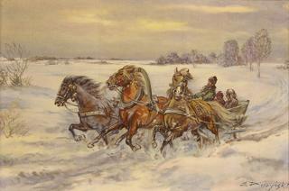 Appraisal: Painting by Edward Pierzynski Edward Pierzynski Polish b Winter Sleigh