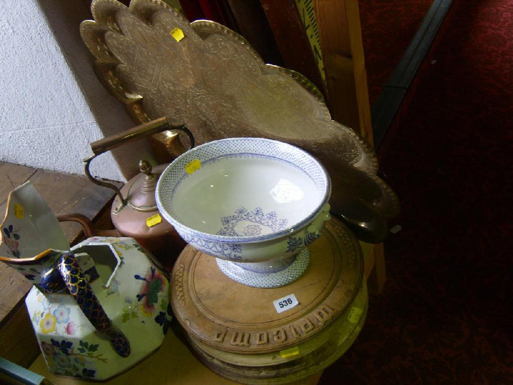 Appraisal: A large eastern brass tray with shaped rim five various