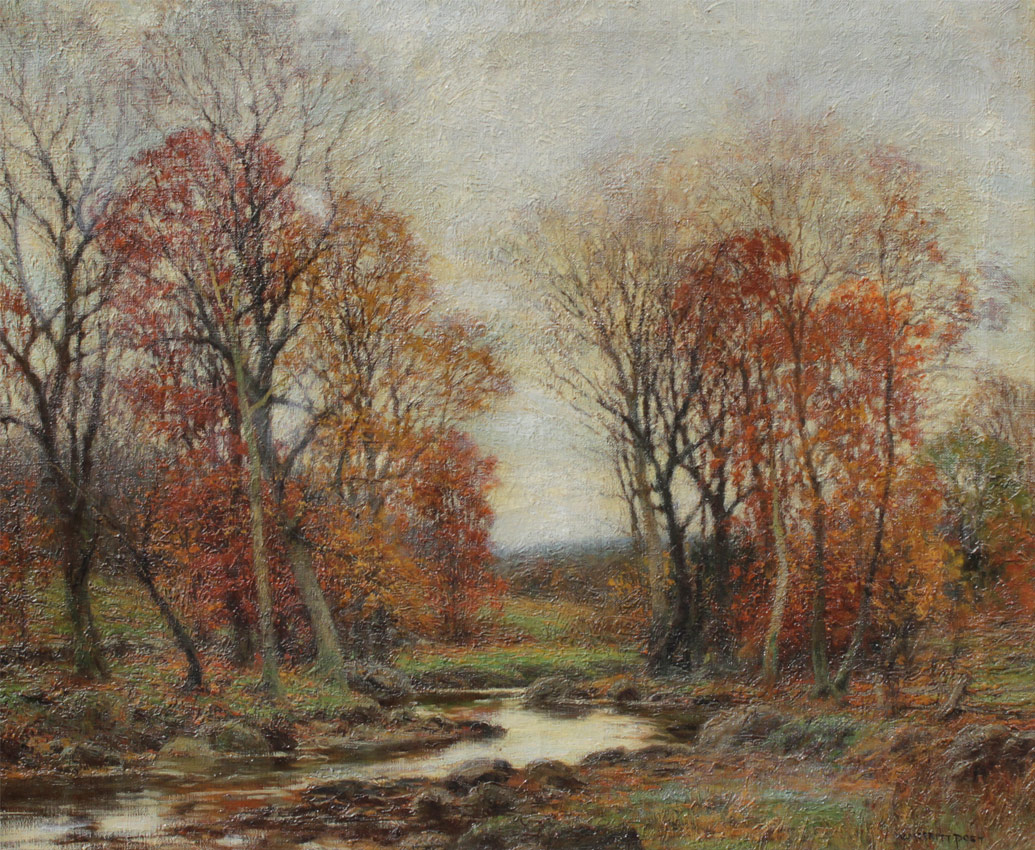 Appraisal: POST William Merritt American - Autumnal Landscape with Stream Oil