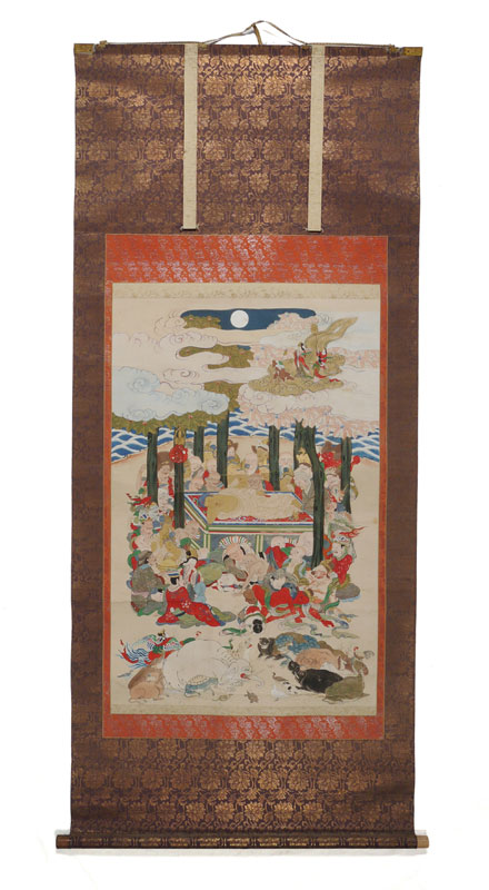 Appraisal: ORIENTAL IMMORTALS FUNERAL SCENE SCROLL Unique scene of a funeral