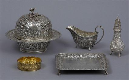 Appraisal: GROUP OF FOUR SILVER REPOUSS ARTICLES AND A SILVER GILT