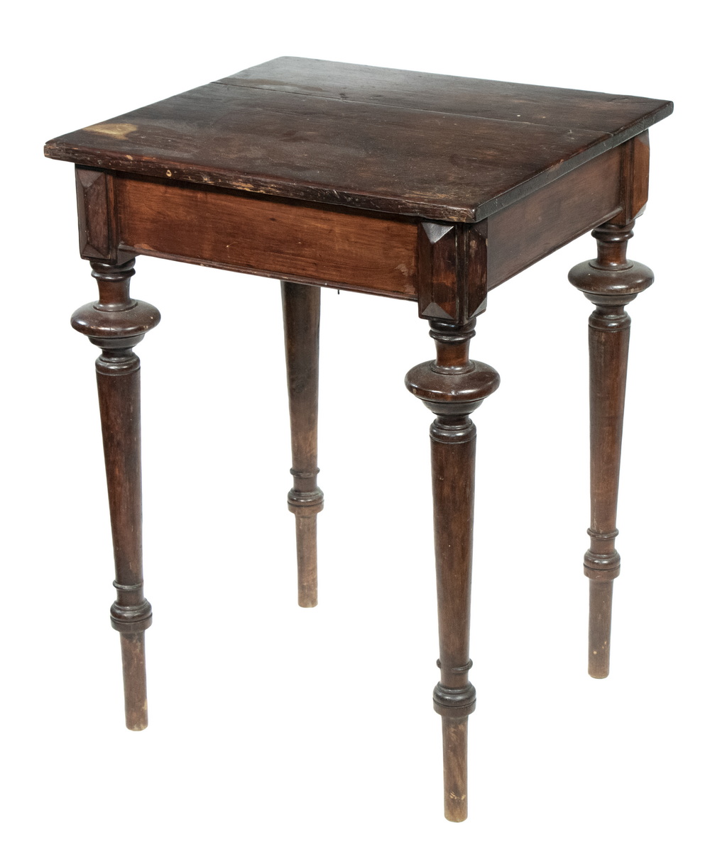 Appraisal: WALNUT SIDE TABLE Early th c Square Table with diamond