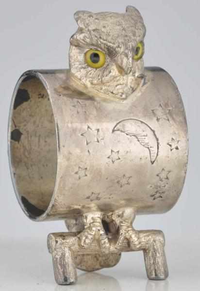 Appraisal: Owl with Glass Eyes Figural Napkin Ring Napkin holder is