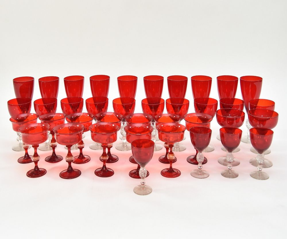 Appraisal: Red Morgantown Glass Goblets Ten red Morgantown Glass goblets together