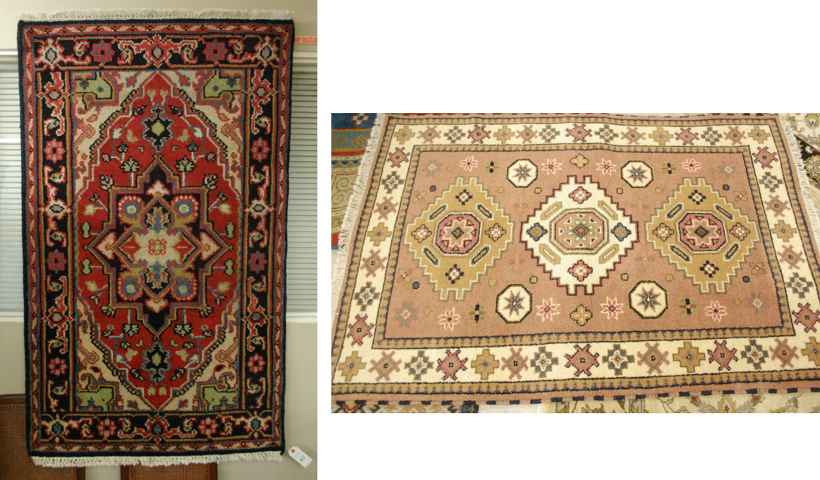 Appraisal: TWO HAND KNOTTED ORIENTAL AREA RUGS ' X ' Indo-Heriz