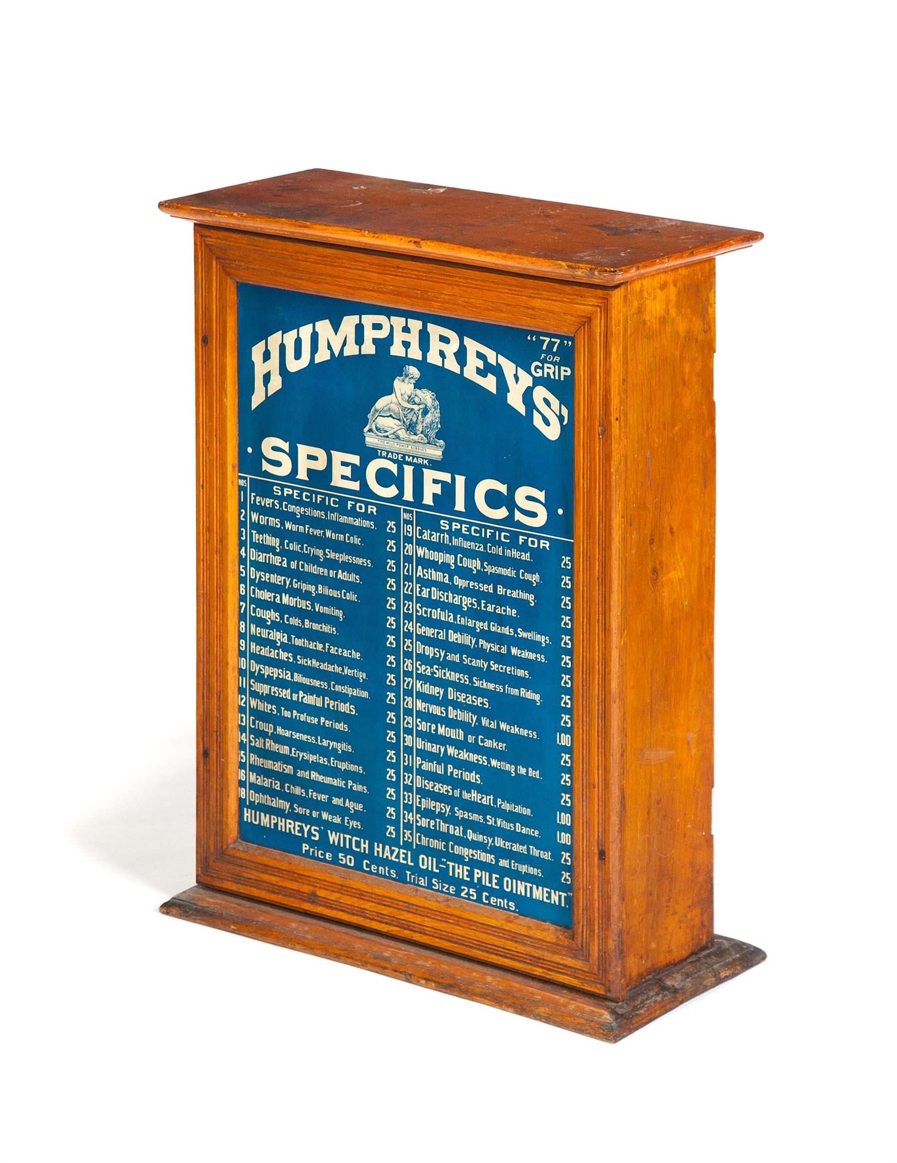 Appraisal: HUMPFREY'S SPECIFICS MEDICAL DRUG STORE ADVERTISING DISPLAY AND CABINET Has