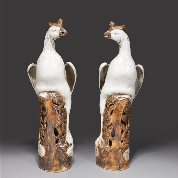 Appraisal: Pair of Chinese porcelain phoenix bird statues with openwork floral