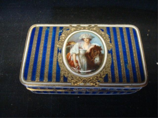 Appraisal: Silver Gilt and Enamel Box with Plaque Dimensions x Estimate