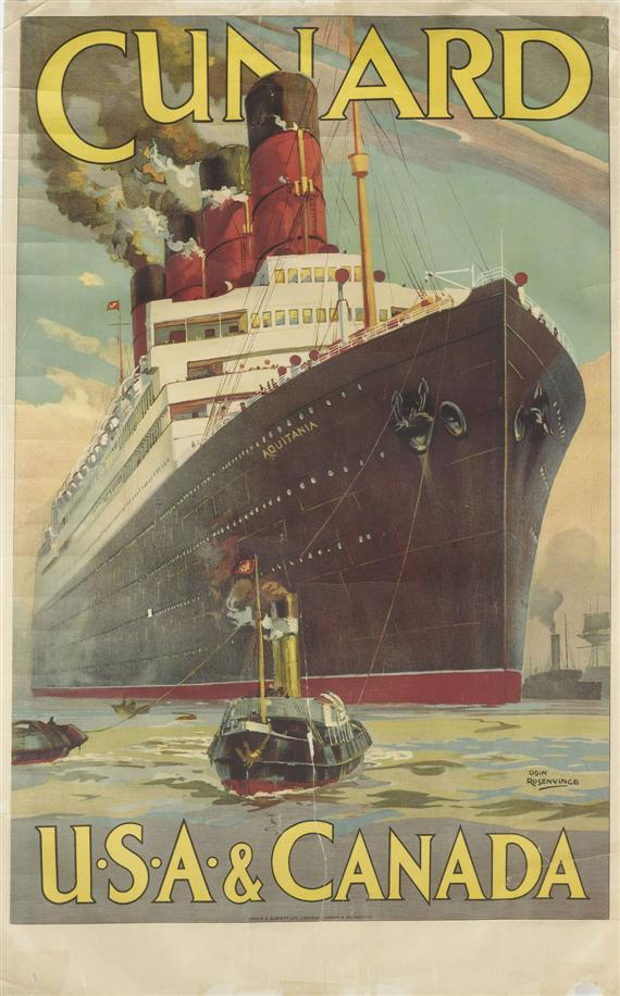 Appraisal: POSTER -CUNARD USA Canada Color lithograph x cm Signature in