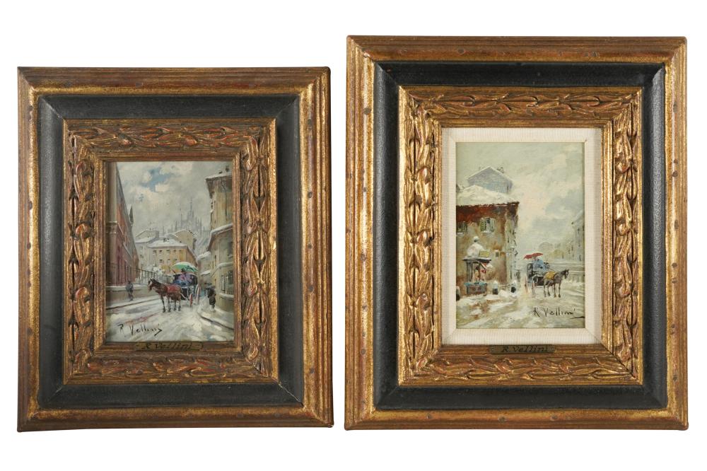 Appraisal: R VELLINI PAIR OF ITALIAN WINTER LANDSCAPE PAINTINGSoil on board