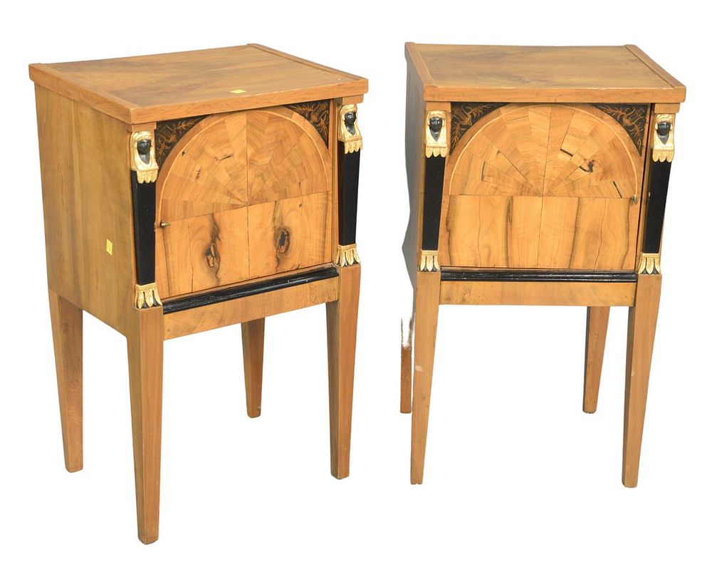 Appraisal: Pair of Biedermeier Inlaid Walnut and Ebonized Wood Bedside Cabinets