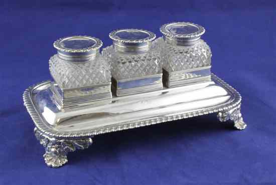 Appraisal: A George IV silver rectangular inkstand with gadrooned borders and