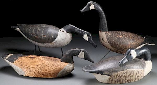 Appraisal: FOUR CARVED AND PAINTED WOOD GEESE DECOYS TH C FOUR