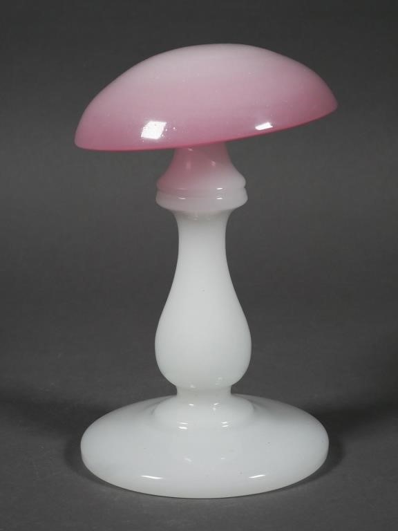 Appraisal: Pink and white clambroth opaline glass hat or wig stand