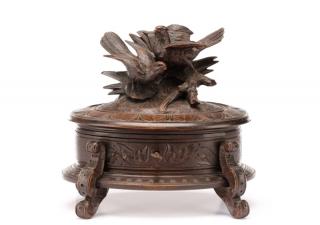 Appraisal: Black Forest Carved Dresser Box with Two Birds German early