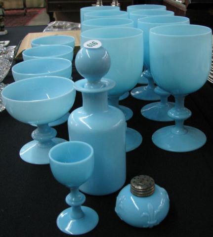 Appraisal: Group of Antique Blue Opaque Glassware including eight stem goblets