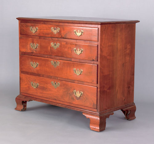 Appraisal: Pennsylvania Chippendale walnut chest of drawers ca with four drawers