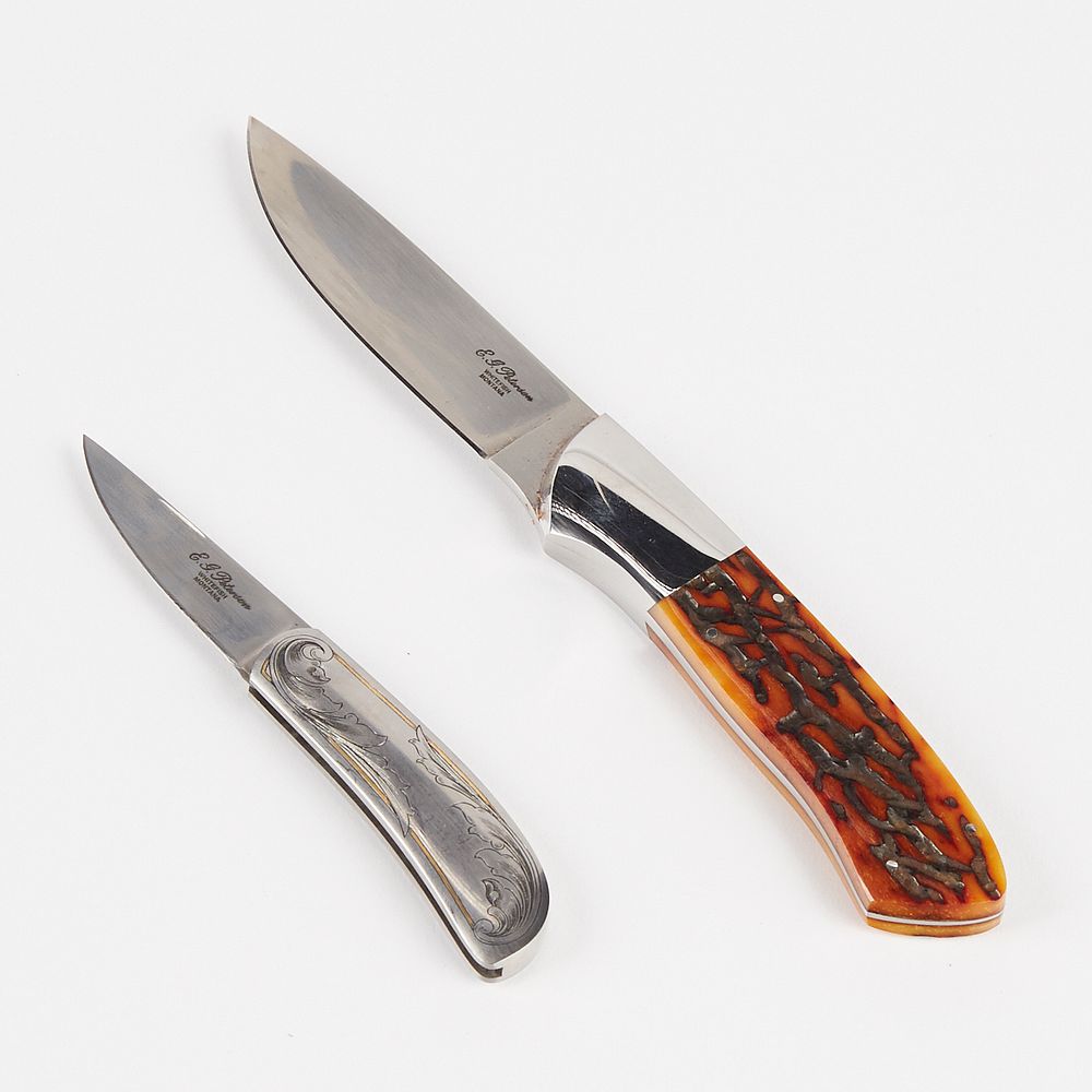 Appraisal: Grp E G Eldon Peterson Knife w Folding Knife Eldon