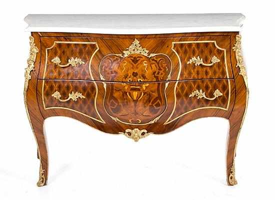 Appraisal: Louis XV style kingwood and marquetry commode serpentine marble top