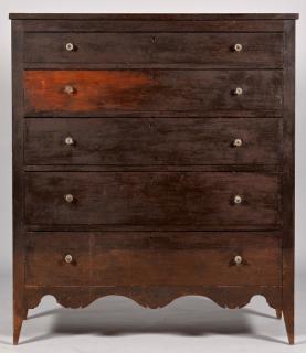 Appraisal: NC Cherry Chest w Elaborate Skirt Original Surface Southern cherry