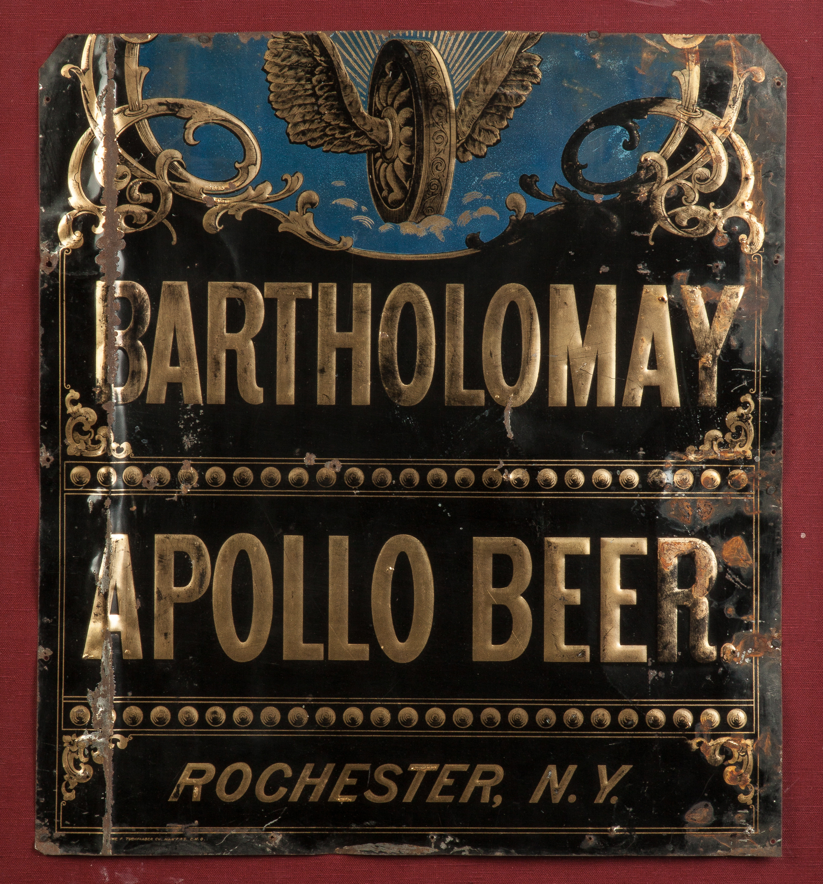 Appraisal: Bartholomay Apollo Beer Rochester NY Painted Pressed Tin Advertising Sign