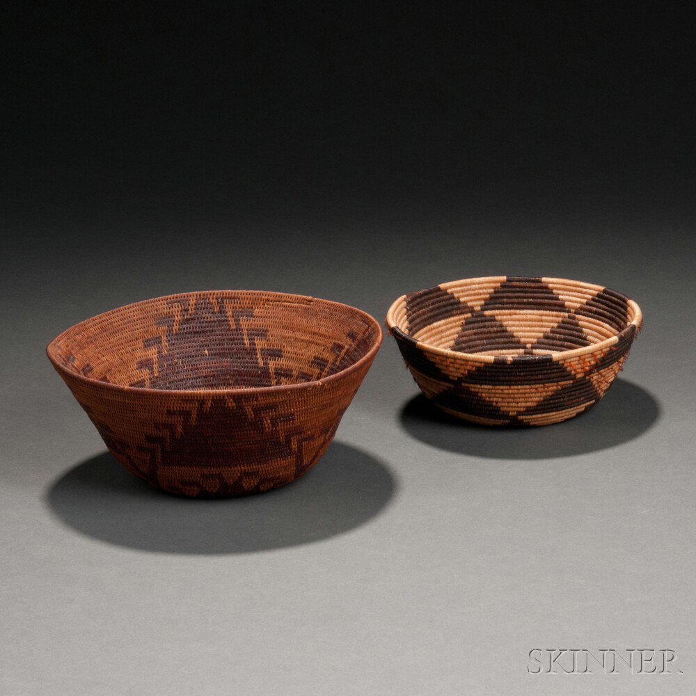 Appraisal: Two California Basketry Bowls a small Pomo feathered bowl with