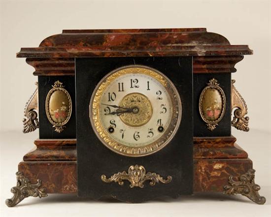 Appraisal: Ingraham Mantel Clock marbelized wooden case day time and strike