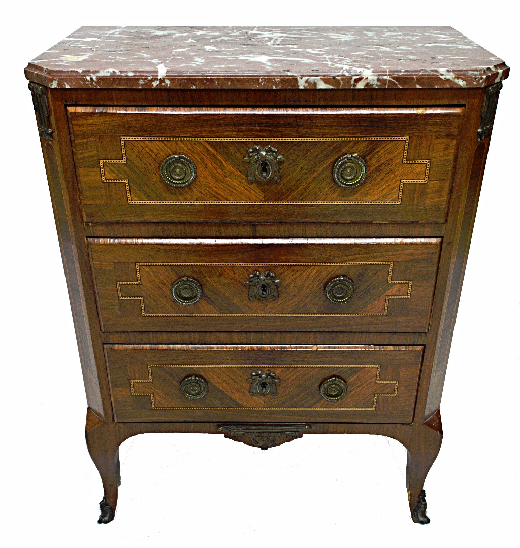 Appraisal: A Louis XVI style marble topped gilt metal mounted inlaid