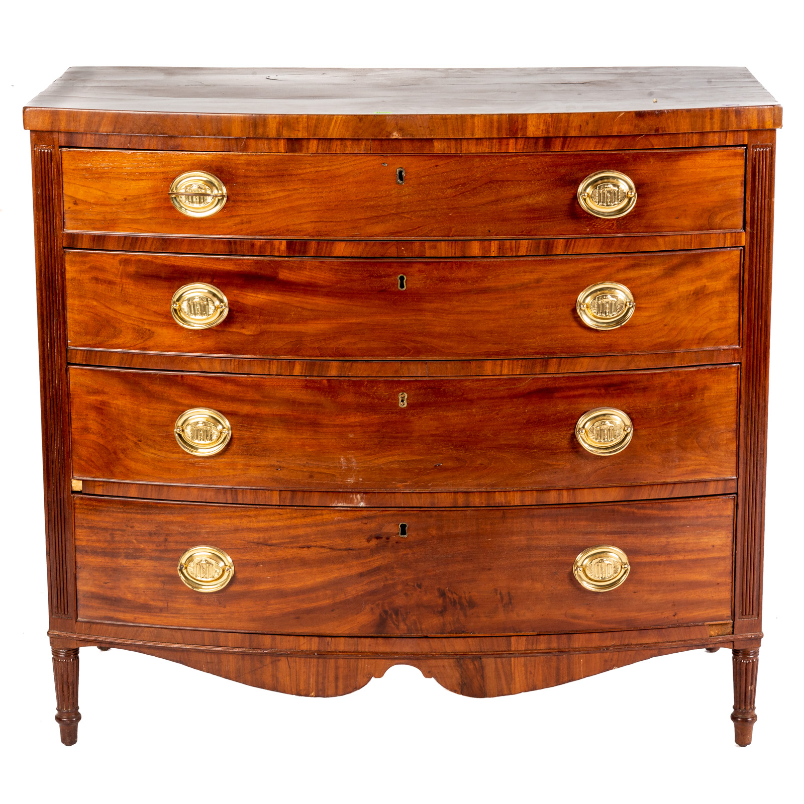 Appraisal: FEDERAL MAHOGANY BOW-FRONT CHEST Pennsylvania circa with reeded supports and