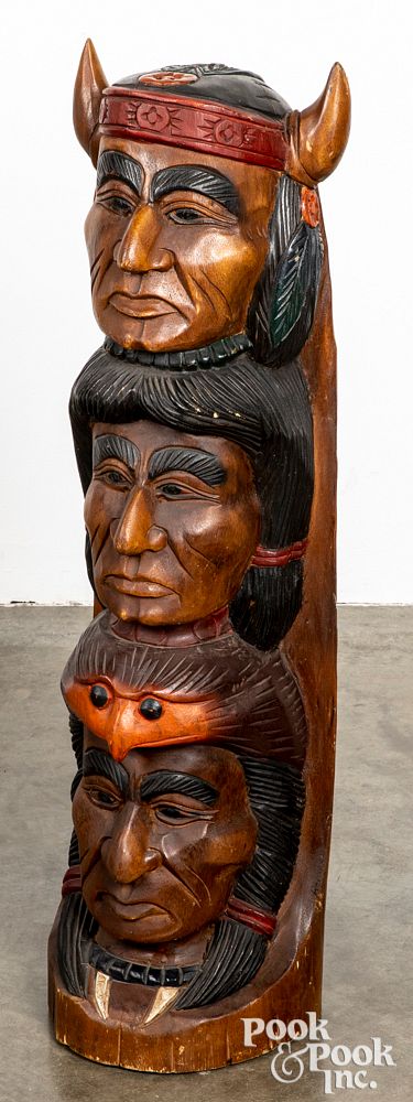 Appraisal: Carved mahogany Native American Indian totem pole Carved mahogany Native