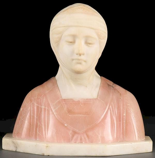 Appraisal: A CARVED VARICOLORED ALABASTER BUST OF BEATRICE A CARVED VARICOLORED