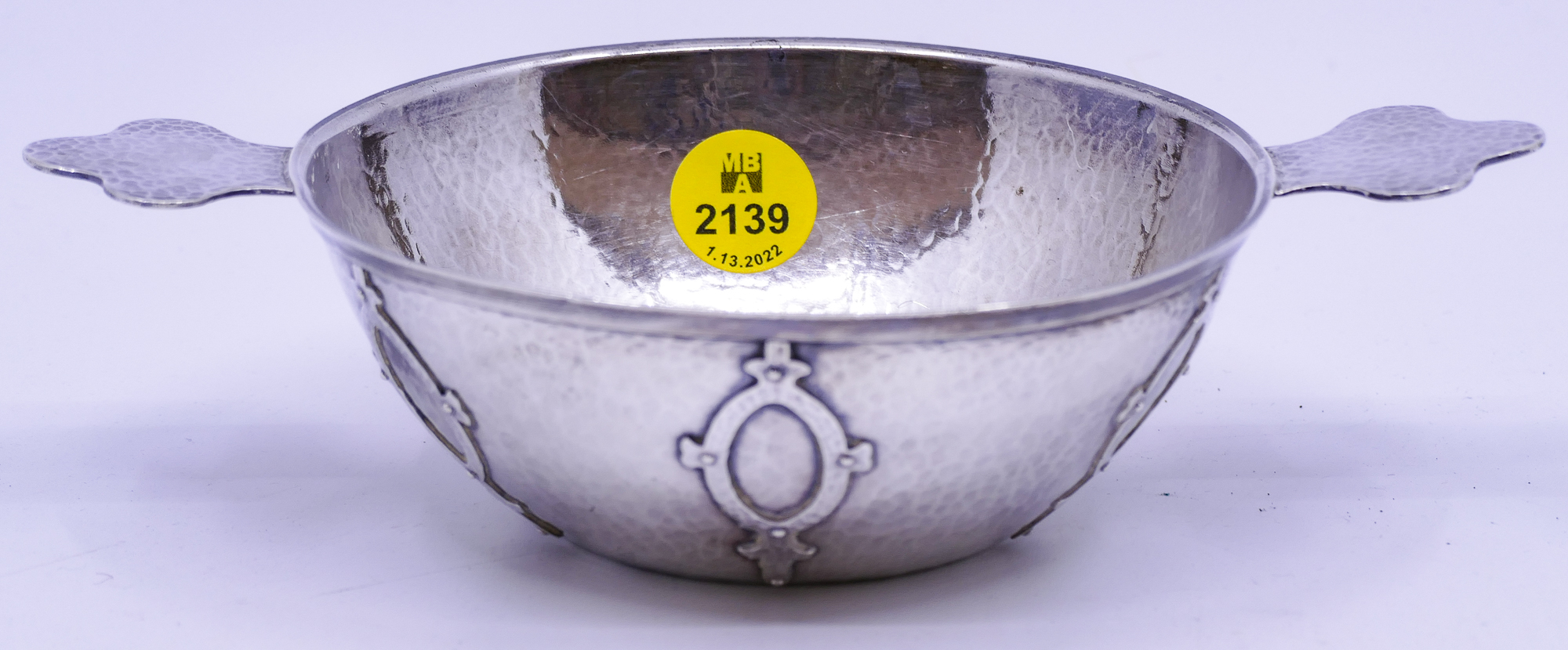 Appraisal: Arts Crafts Hammered Sterling Handled Bowl- ''- g