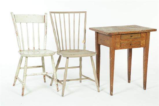 Appraisal: THREE AMERICAN PRIMITIVES Nineteenth century Two spindle-back Windsor side chairs