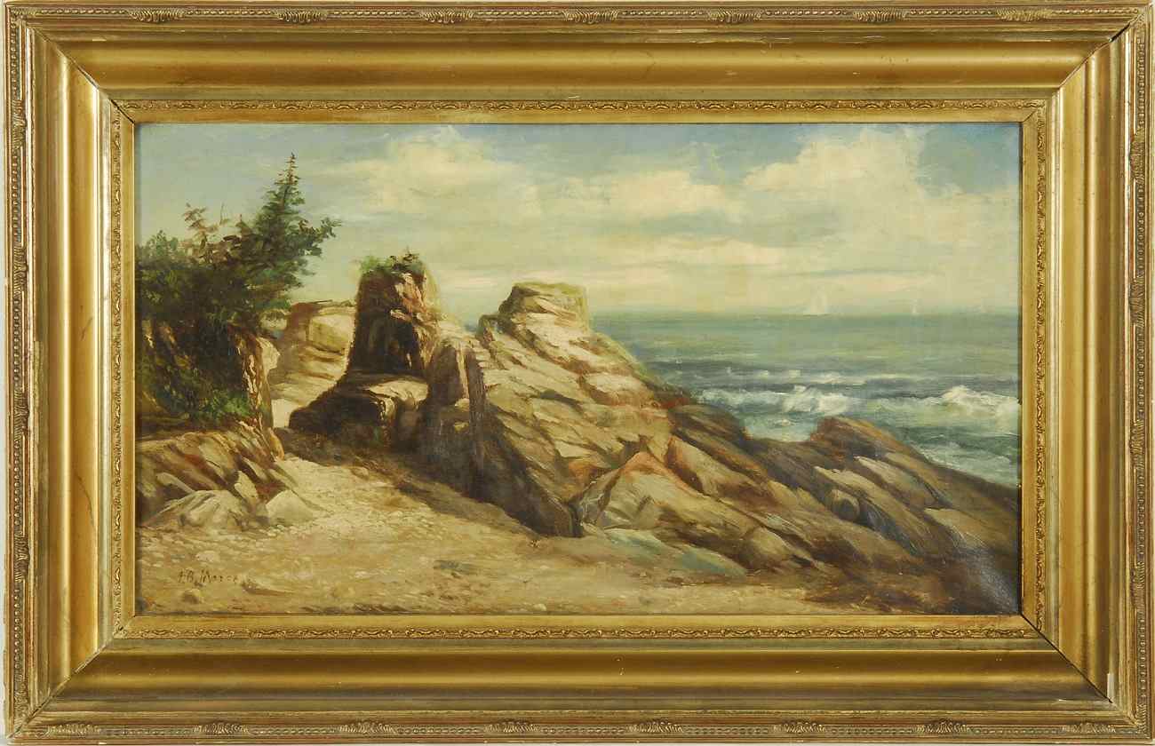 Appraisal: JONATHAN BRADLEY MORSEAmerican - Rocky coastal landscape with distant ships