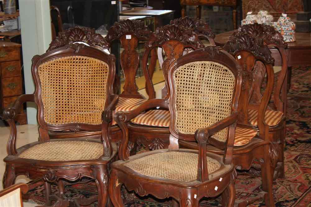 Appraisal: SET OF SIX CONTINENTAL OR PORTUGUESE OAK CARVED CANE SEAT