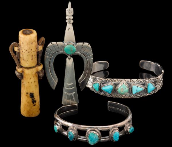 Appraisal: NATIVE AMERICAN STERLING AND TURQUOISE JEWELRYThe collection includes A sterling