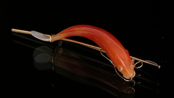 Appraisal: A Delicately Carved Agate Koi Fish Brooch in k Gold