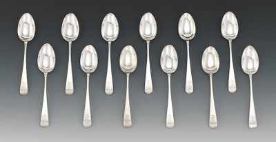 Appraisal: Twelve Sterling Silver Coffee Spoons Monogramed th Century Simple Old