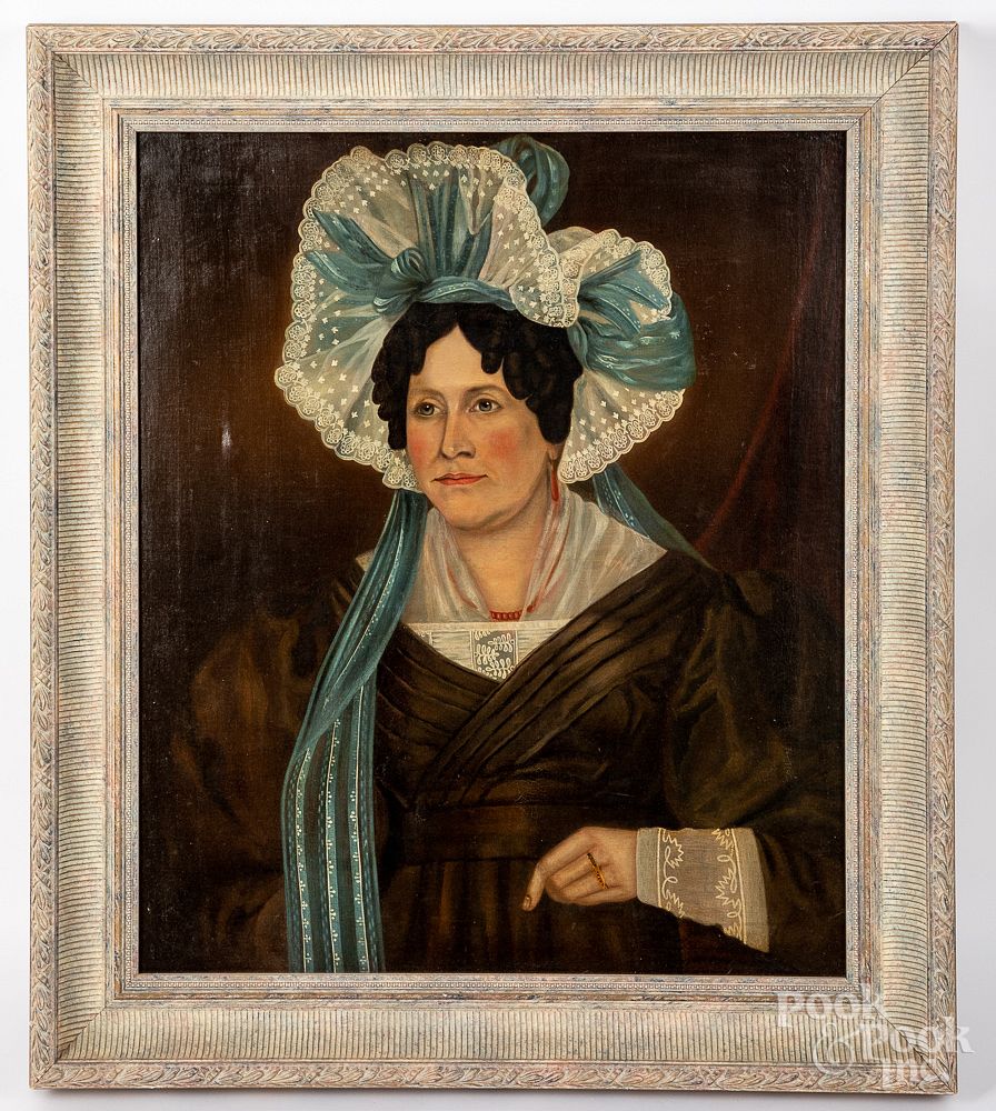 Appraisal: American oil on canvas folk portrait of a woman American