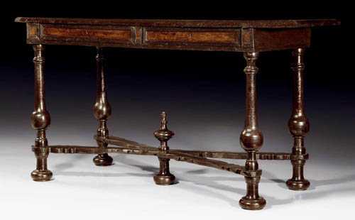 Appraisal: WALNUT CONSOLE TABLE Early Baroque Northern Italy circa With two