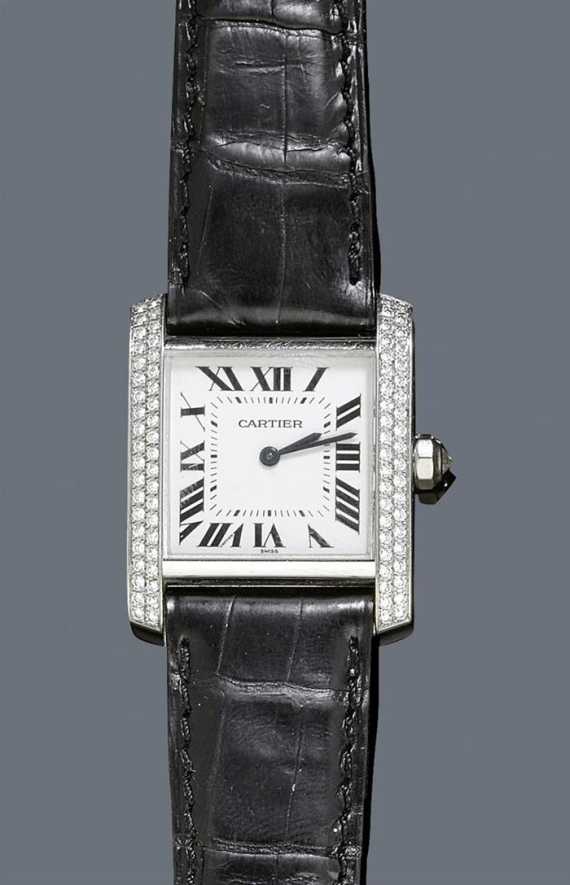 Appraisal: LADY'S WRISTWATCH CARTIER TANK FRANCAISE White gold Square case No