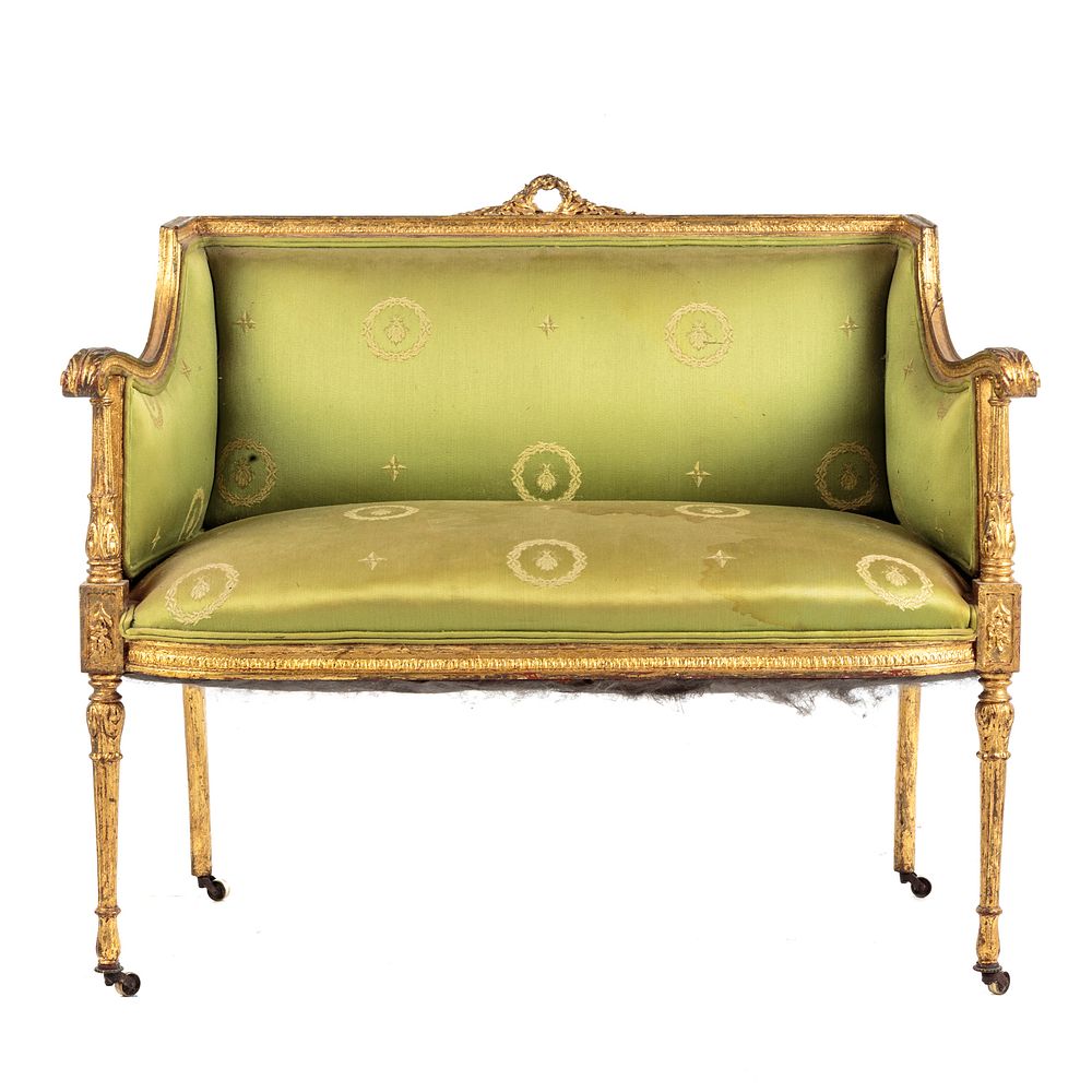 Appraisal: Louis XVI Style Carved Giltwood Settee in H in W