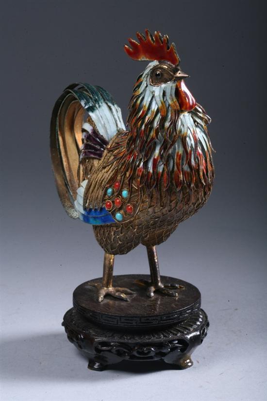 Appraisal: CHINESE VERMEIL FIGURE OF ROOSTER circa - in long PROVENANCE