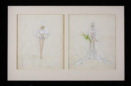 Appraisal: LOUIS CURTI TH TH C TWO COSTUME DESIGNS Pencil and