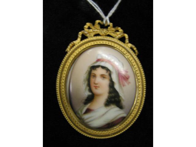 Appraisal: Miniature Painting on Porcelain of a Maiden French bronze frame