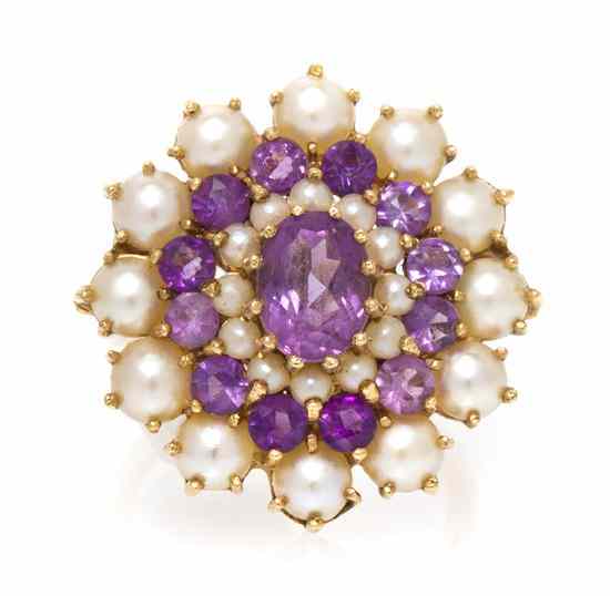 Appraisal: A Karat Yellow Gold Amethyst and Cultured Pearl Ring containing