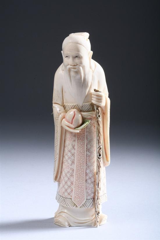 Appraisal: CHINESE IVORY FIGURE OF IMMORTAL 'yu shi' two-character mark Standing