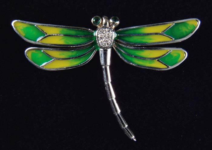 Appraisal: EMERALD DIAMOND ENAMEL BROOCH kt white gold brooch is in